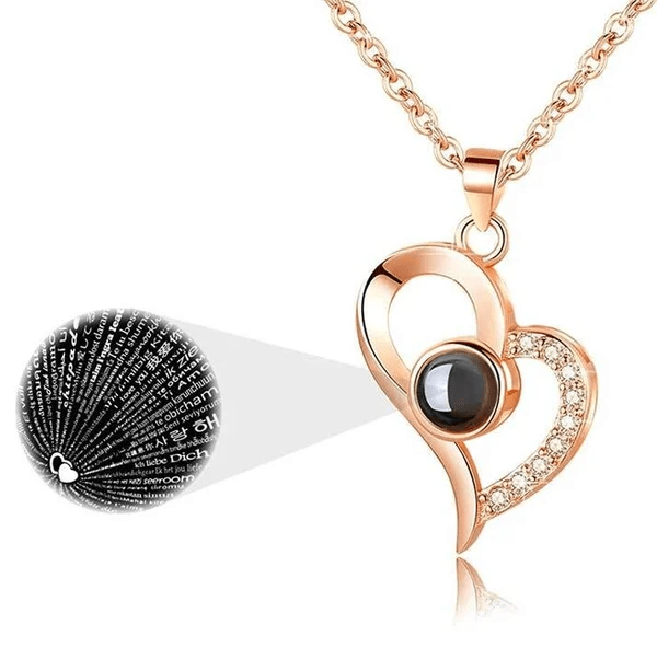 Romantische ketting met microscopische 'Ik hou van jou in 100 Talen' boodschap, een prachtig geschenk voor haar.