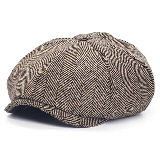 Grijsbruine tweed flatcap, unisex klassieke wollen hoed in Ierse stijl, perfect voor winterse dagen.