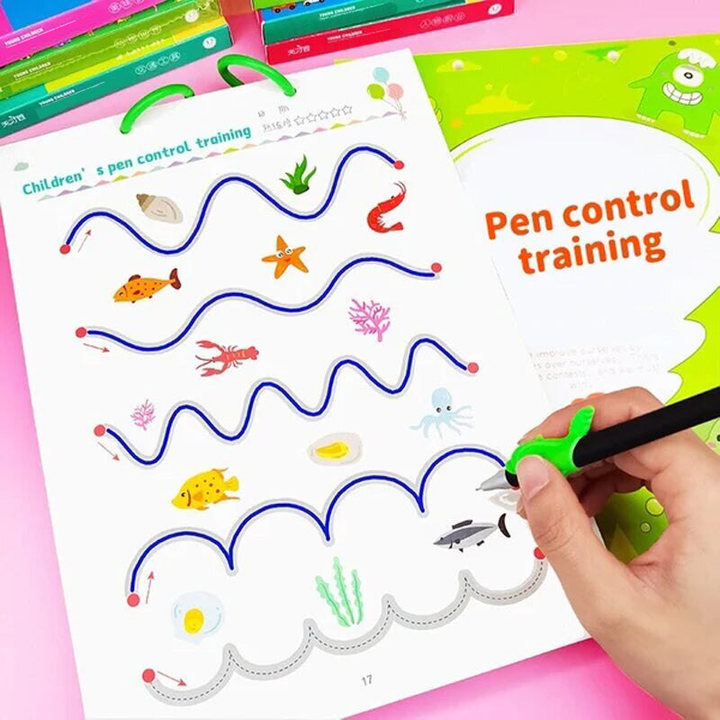 Complete set educatieve traceerboeken voor kinderen: oefen letters, cijfers en vormen voor schoolvoorbereiding.