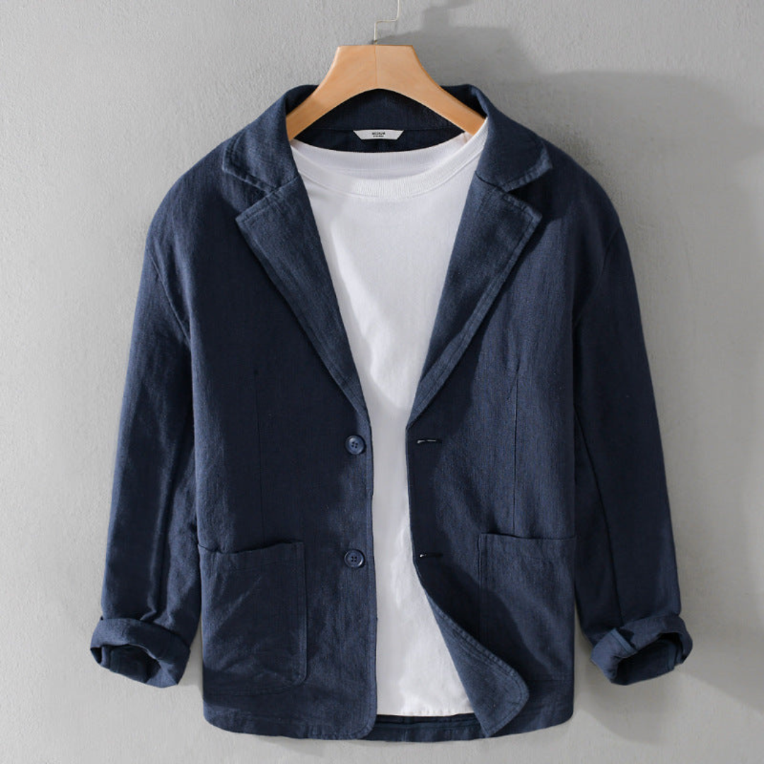 Comfortabele herenblazer in casual-chique stijl, perfect voor smart casual of zakelijke evenementen.