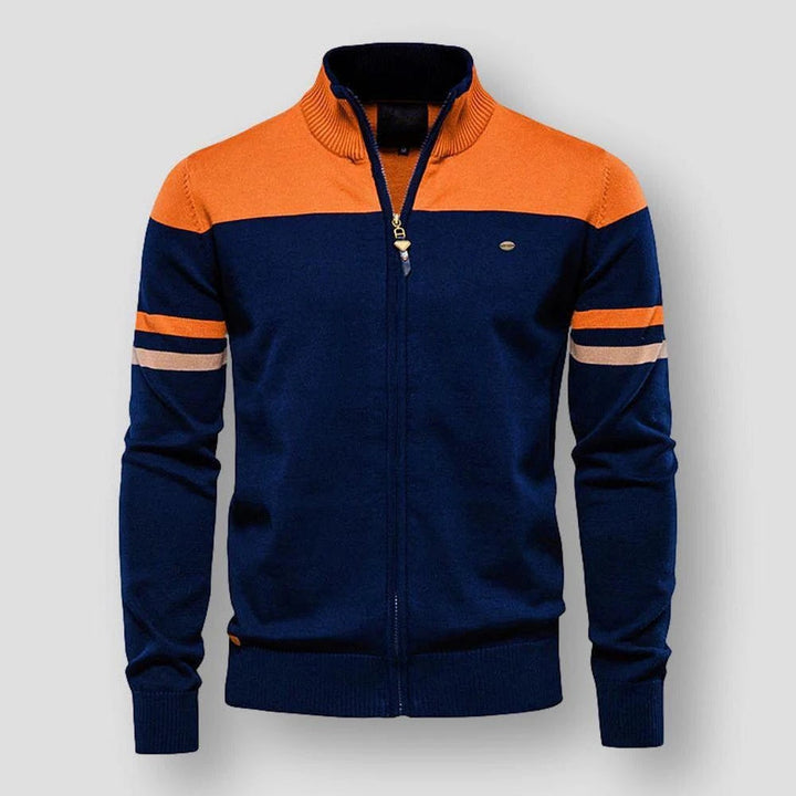 Casual heren color block jas met ritssluiting, perfect voor een trendy lente of herfst outfit.
