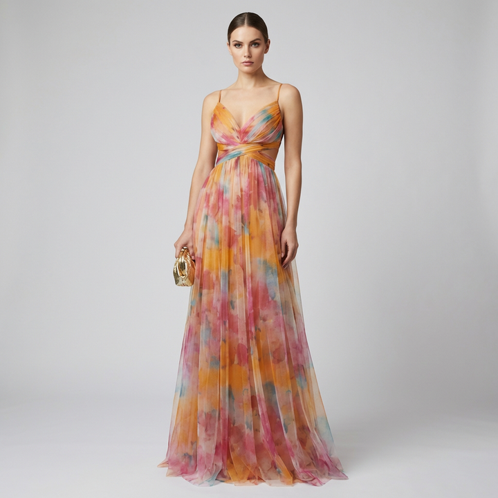Stijlvolle lange groene mesh maxi-jurk dames, mouwloos, ideaal als avond- of feestjurk.