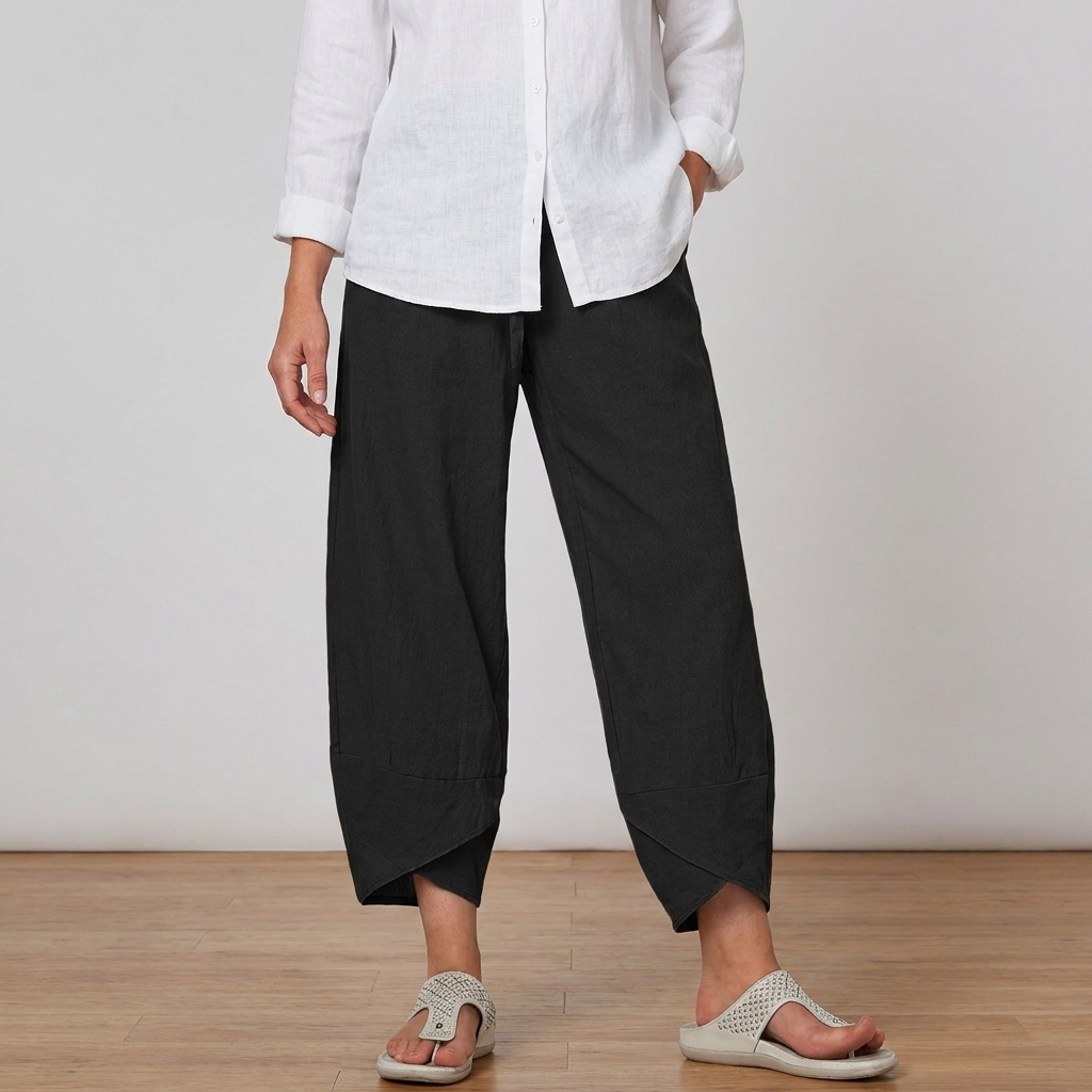 Dames casual broek, relaxed fit, met elastische tailleband en zijzakken, comfortabel en veelzijdig.
