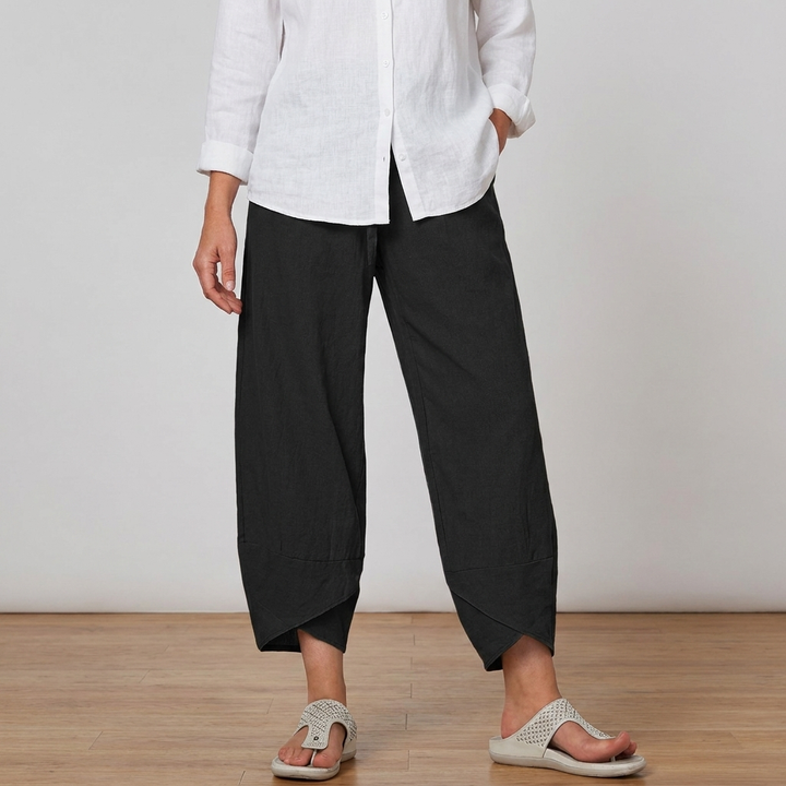 Dames casual broek, relaxed fit, met elastische tailleband en zijzakken, comfortabel en veelzijdig.
