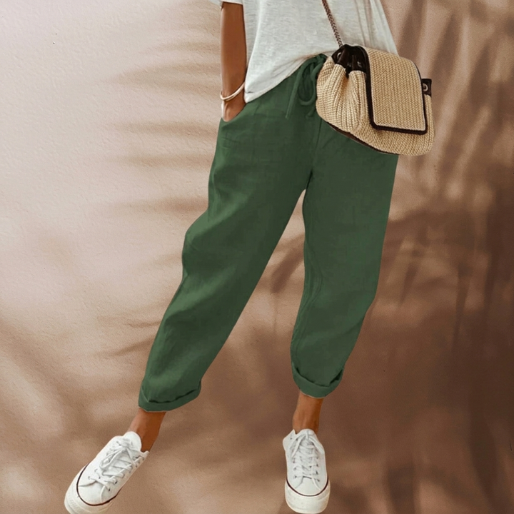 Veelzijdige linnenlook dames zomerbroek, comfortabel en chic voor zowel strand als stad, hoge taille.