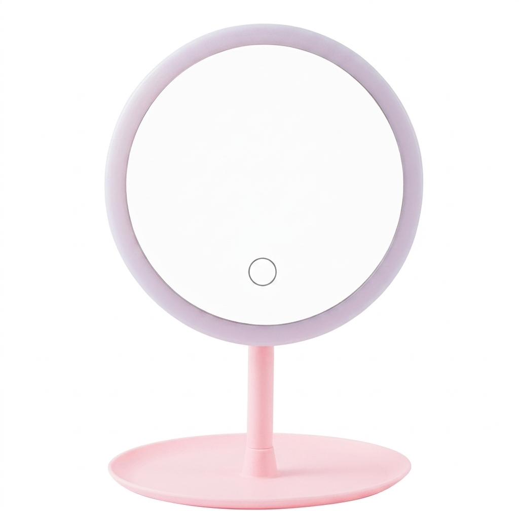 Verlichte beauty spiegel met oplaadbare LED's, zorgt voor perfecte make-up applicatie en huidverzorging.