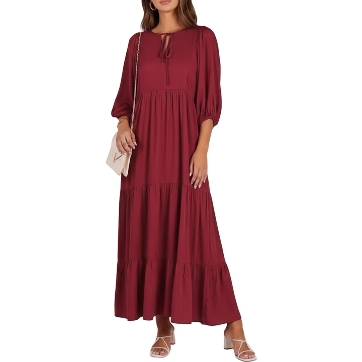 Elegante geprinte dames maxi-jurk met vintage bohemien flair, V-hals en korte mouwen. Voor zomerstijlen.