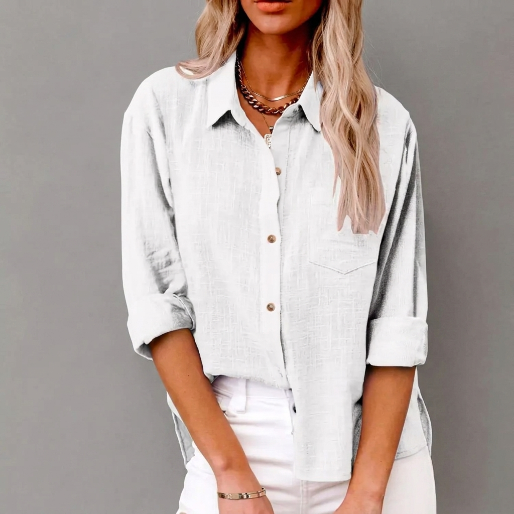 Casual damesshirt met lange mouwen en borstzak, ideaal voor lente en herfstmode.