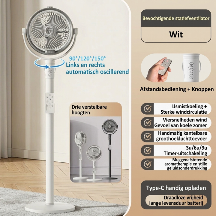 Bladloze stille ventilator CJ26 voor energiezuinige verkoeling. Met 3D-oscillatie en afstandsbediening. Ideaal voor binnenklimaat.