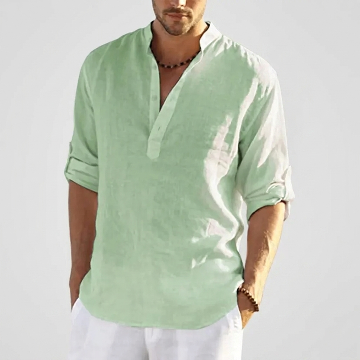 Trendy heren Henley pullover in effen kleur, type CJ26. Comfortabel en stijlvol voor casual lente looks.