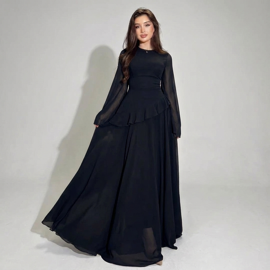Nauwsluitende midi jurk met hoge taille voor dames, effen kleur. Ideaal voor elegante gelegenheden.