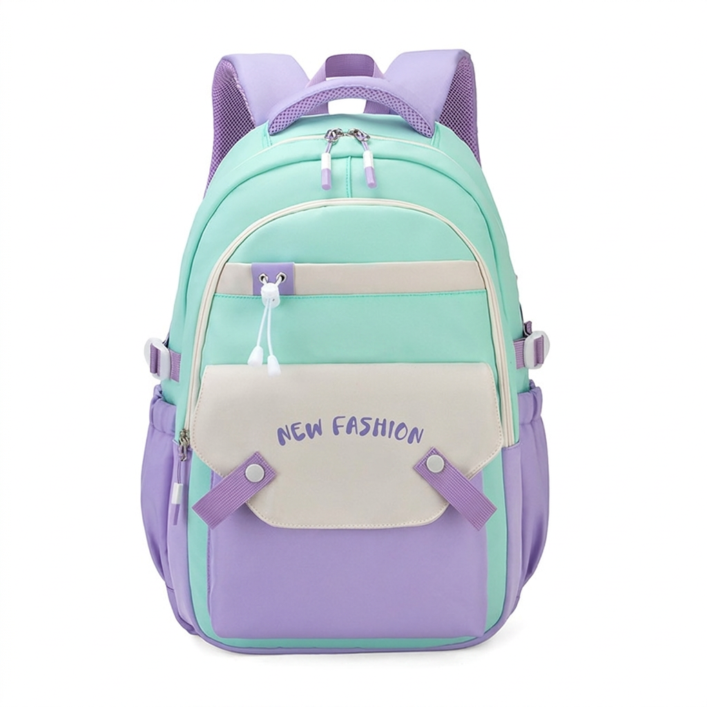 Stevige dagelijkse rugzak met trendy kleurcontrast, perfect voor school en werk.