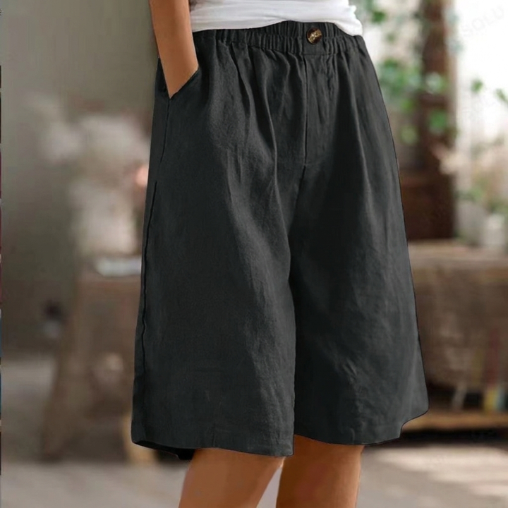 Dames losvallende short CJ26 met hoge taille, ideaal voor zomer en strand. Comfortabel katoen linnen.