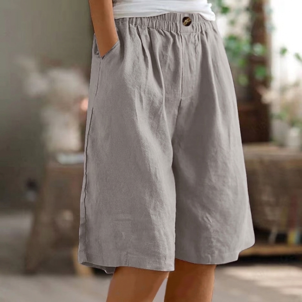 Casual zomerlook met deze dames short, hoge taille, losvallend. Ademend katoen linnen voor warm weer.