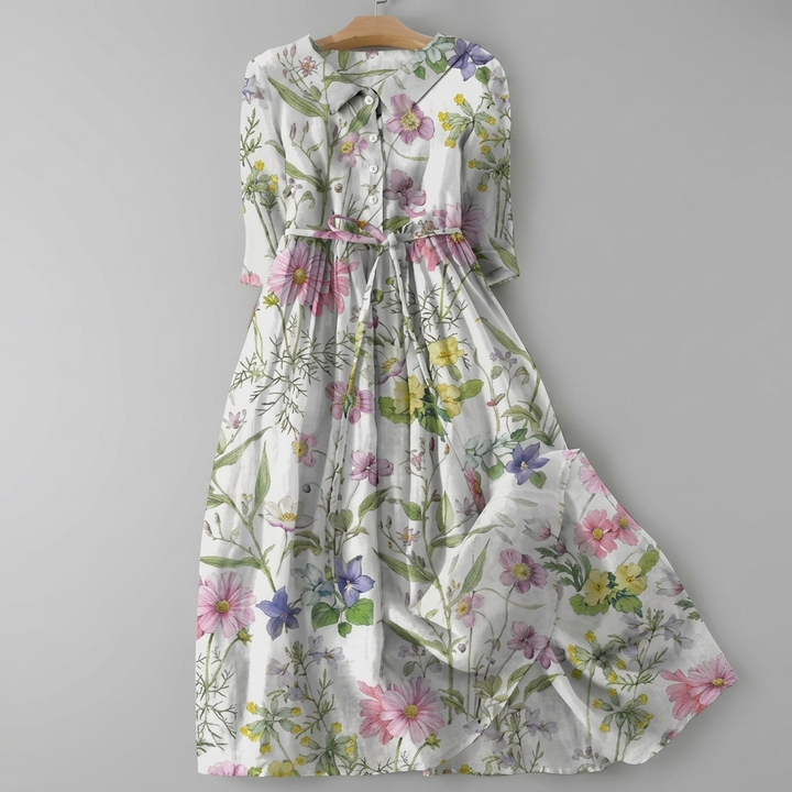 Losse pasvorm dames maxi-jurk met bloemenprint, type CJ26. Comfortabele en ademende bohemian zomerjurk.