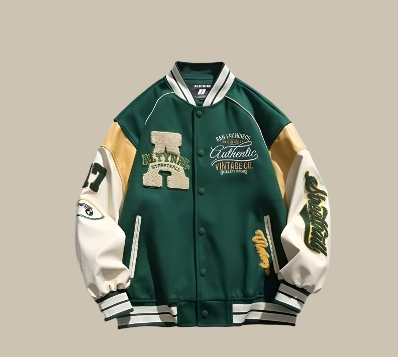 Heren vintage bomberjack, perfect als streetwear tussenjas. Deze comfortabele baseballjas is ideaal voor herfst/lente.