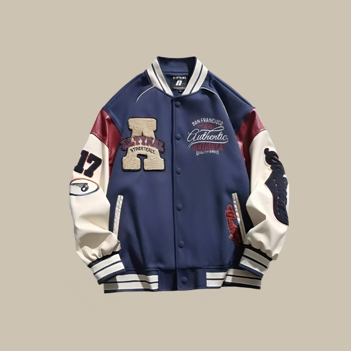 Comfortabele oversized heren baseballjack in vintage stijl. Ideaal als casual tussenjas voor lente en herfst.