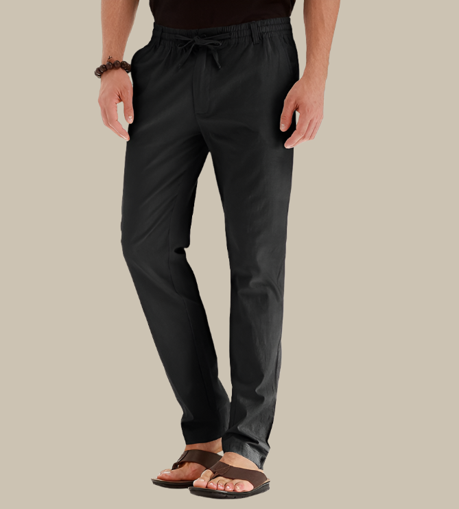Comfortabele heren zomerbroek met elastische tailleband, ideaal voor vrijetijd en ontspanning.