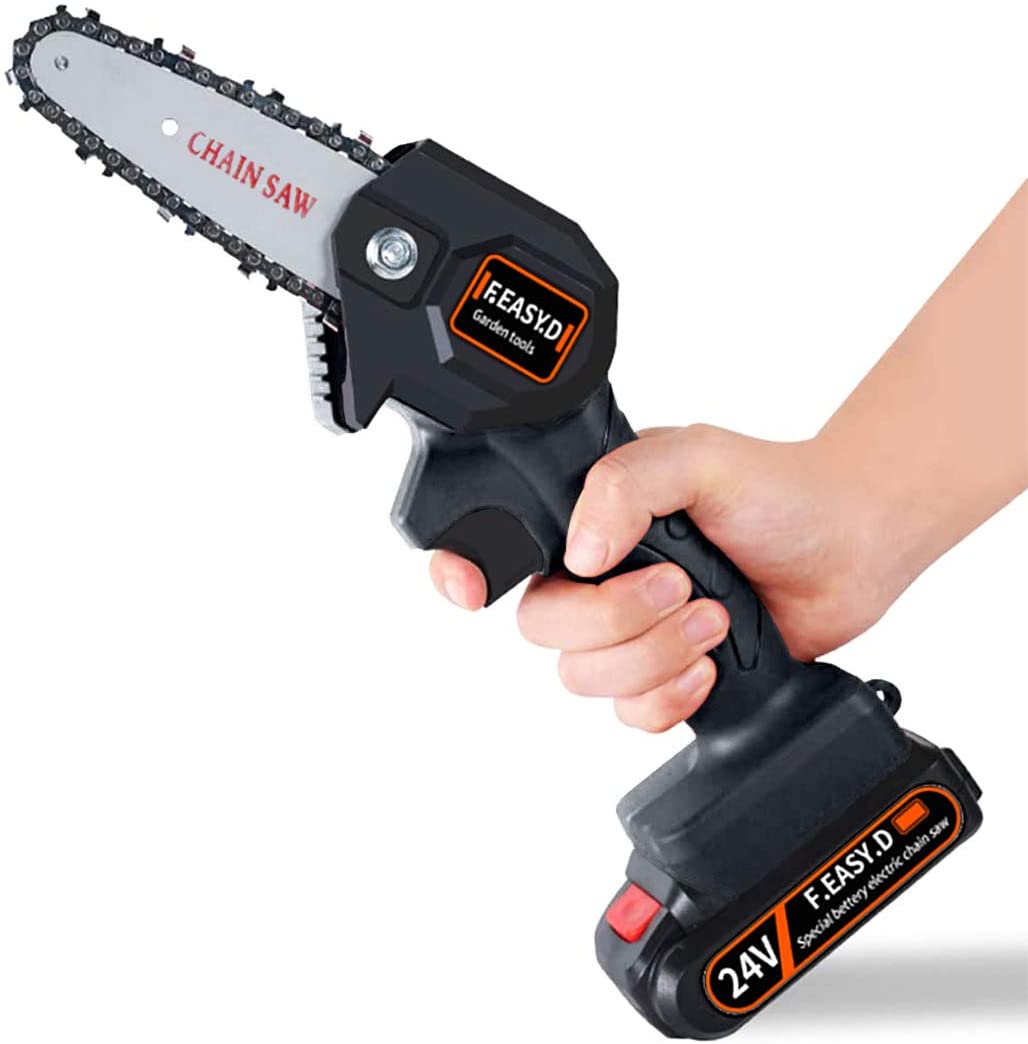Veelzijdige accu kettingzaag voor buitenwerk, perfect voor het snel en veilig snoeien van bomen en struiken.