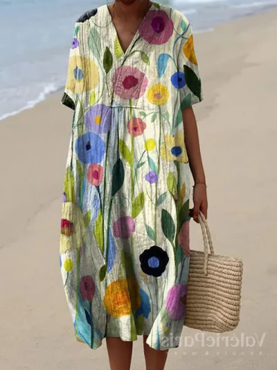 Elegante casual jurk met bloemmotief voor dames, licht en perfect voor zomeravonden.