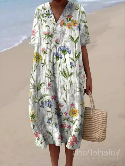 SANDSBERGORIGINALS zomerjurk met bloemen, lichtgewicht en ideaal voor warme temperaturen.