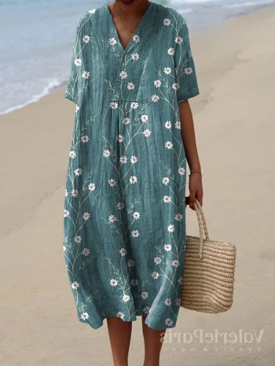 Luchtige dames zomerjurk met subtiel bloemmotief, voor een comfortabele en stijlvolle look.