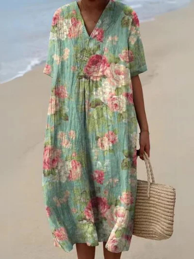 Comfortabele SANDSBERGORIGINALS zomerjurk voor dames, luchtig en voorzien van fris bloemenpatroon.