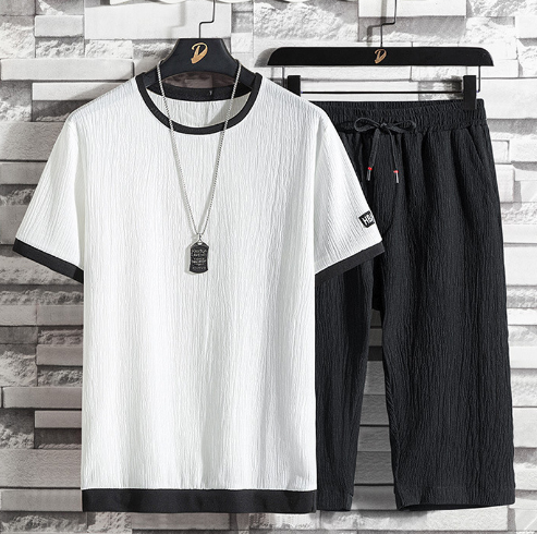 Stijlvolle heren 2-delige sportieve set, perfect voor zomerse dagen en vrije tijd; ademende casual outfit.