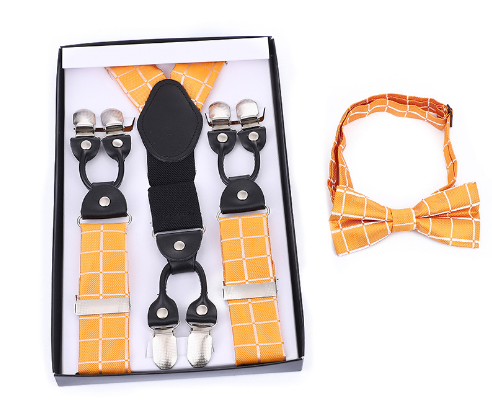 Verstelbare heren bretels, perfecte match met bijpassende vlinderdas en pochet uit chique mannenmode set.