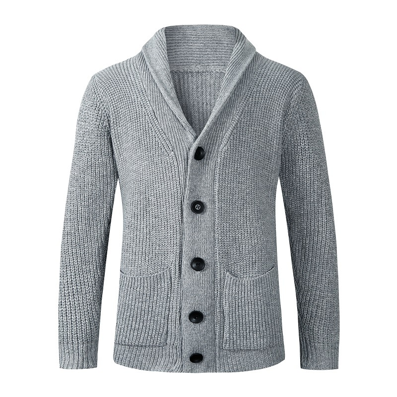 Grijs heren merinowol vest met knopen, warm en stijlvol voor de winter.