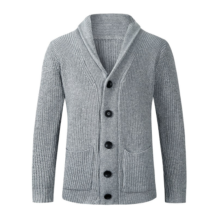 Grijs heren merinowol vest met knopen, warm en stijlvol voor de winter.