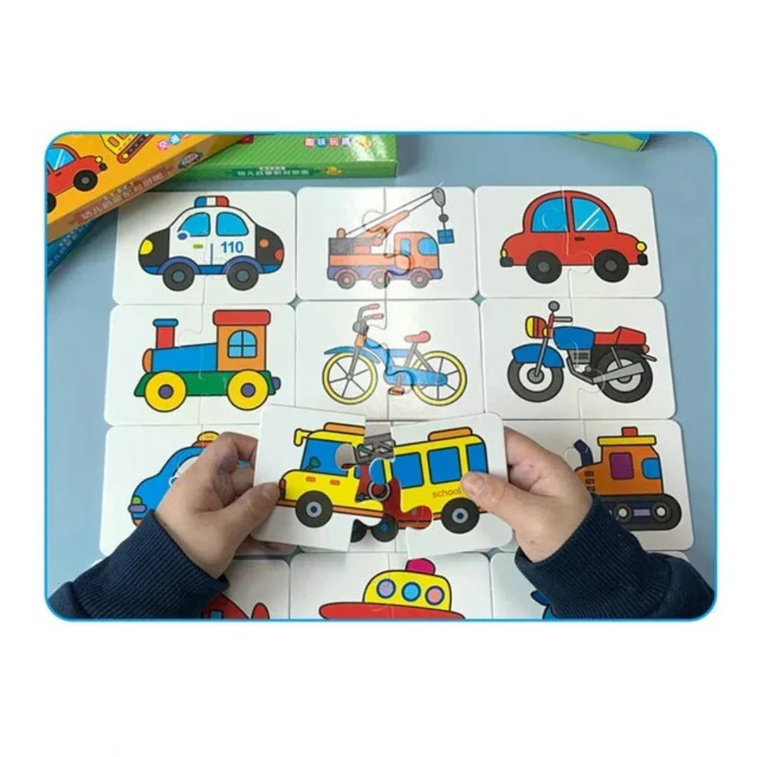 Een set uitgestalde memokaartjes, klaar voor een spannend leerspel voor jonge kinderen.