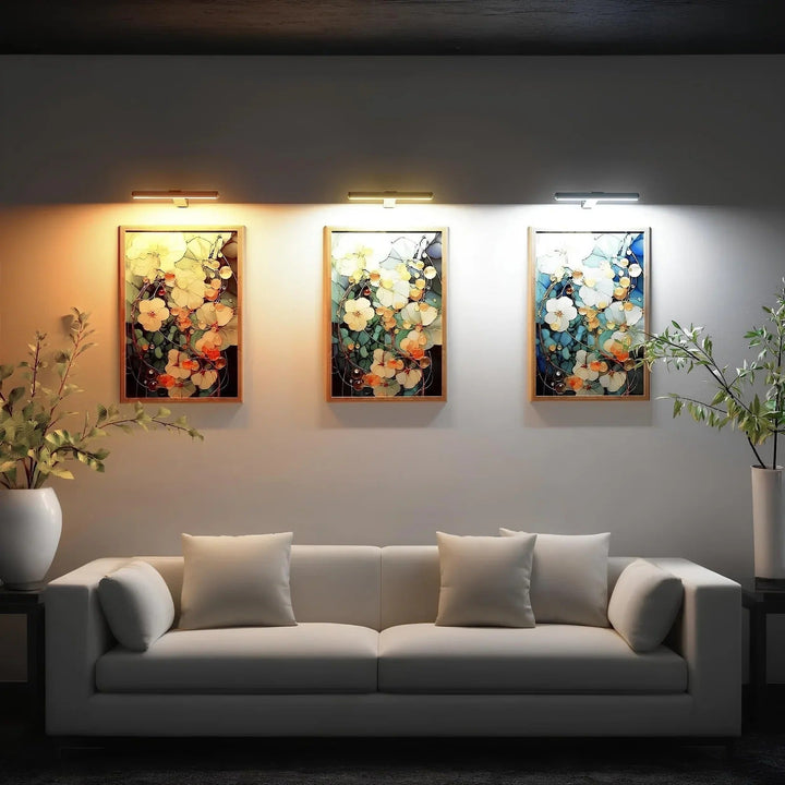 Stijlvolle zwarte oplaadbare LED wandlamp, draadloos en dimbaar, voor het uitlichten van schilderijen.