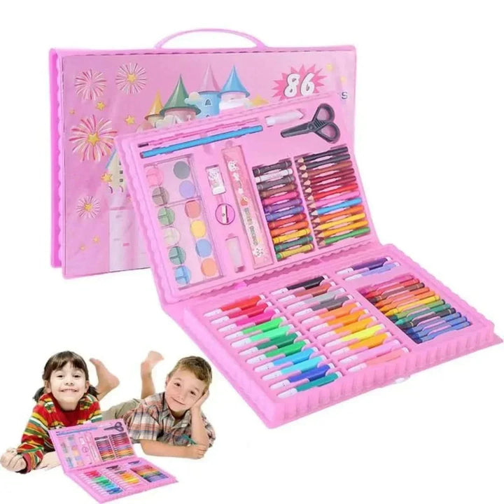 Kinder creativiteitsset 6-in-1 met dubbele ezel en tekenspullen. Perfect voor jonge kunstenaars.