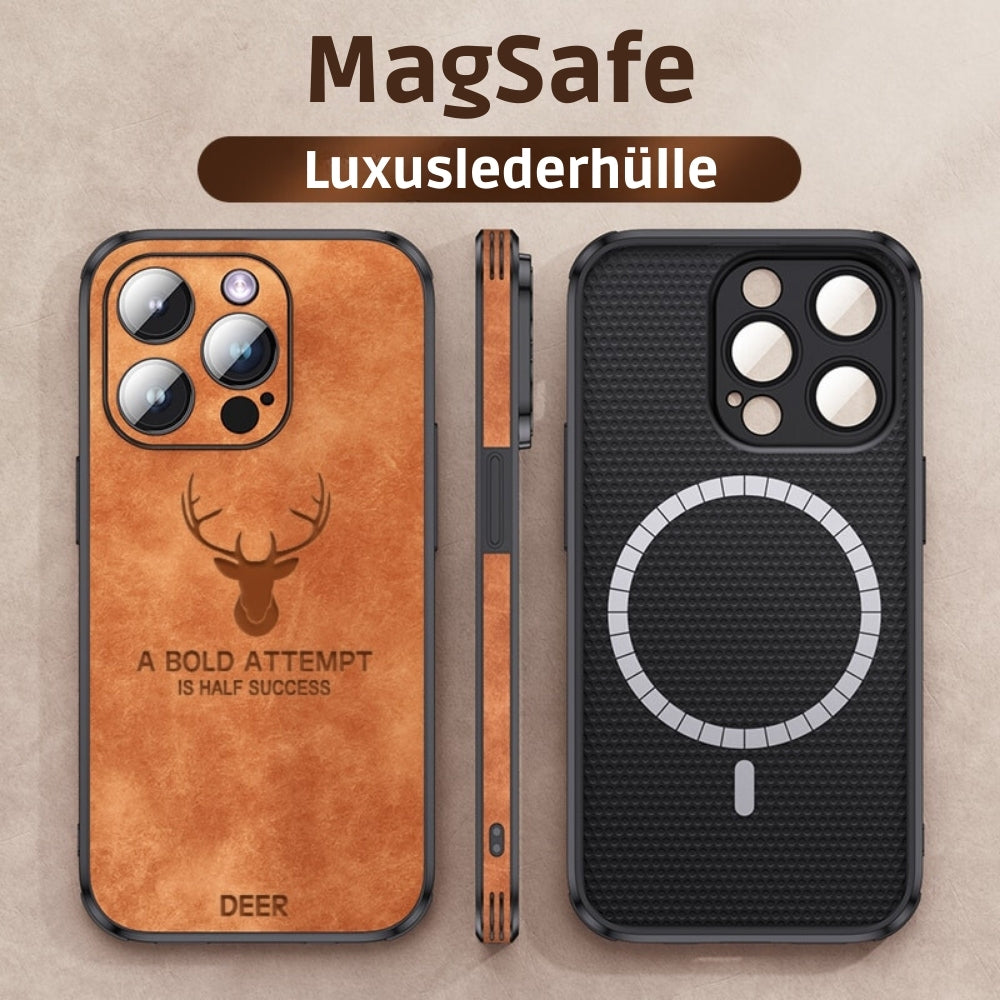 Premium schokbestendig leren telefoonhoesje voor iPhone met tijdloos design.