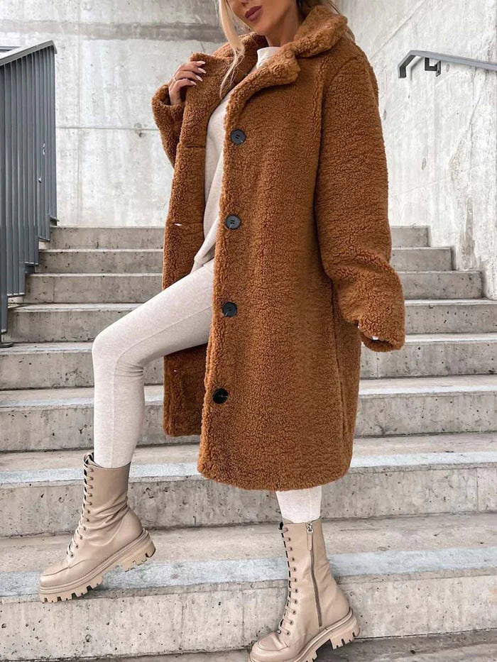 Trendy teddy damesjas, lang model, perfecte bovenkleding voor de koude winter.