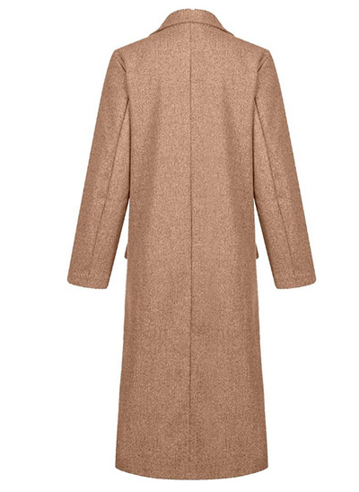 Khaki dames winterjas, lang model, warm en stijlvol, must-have bovenkleding.