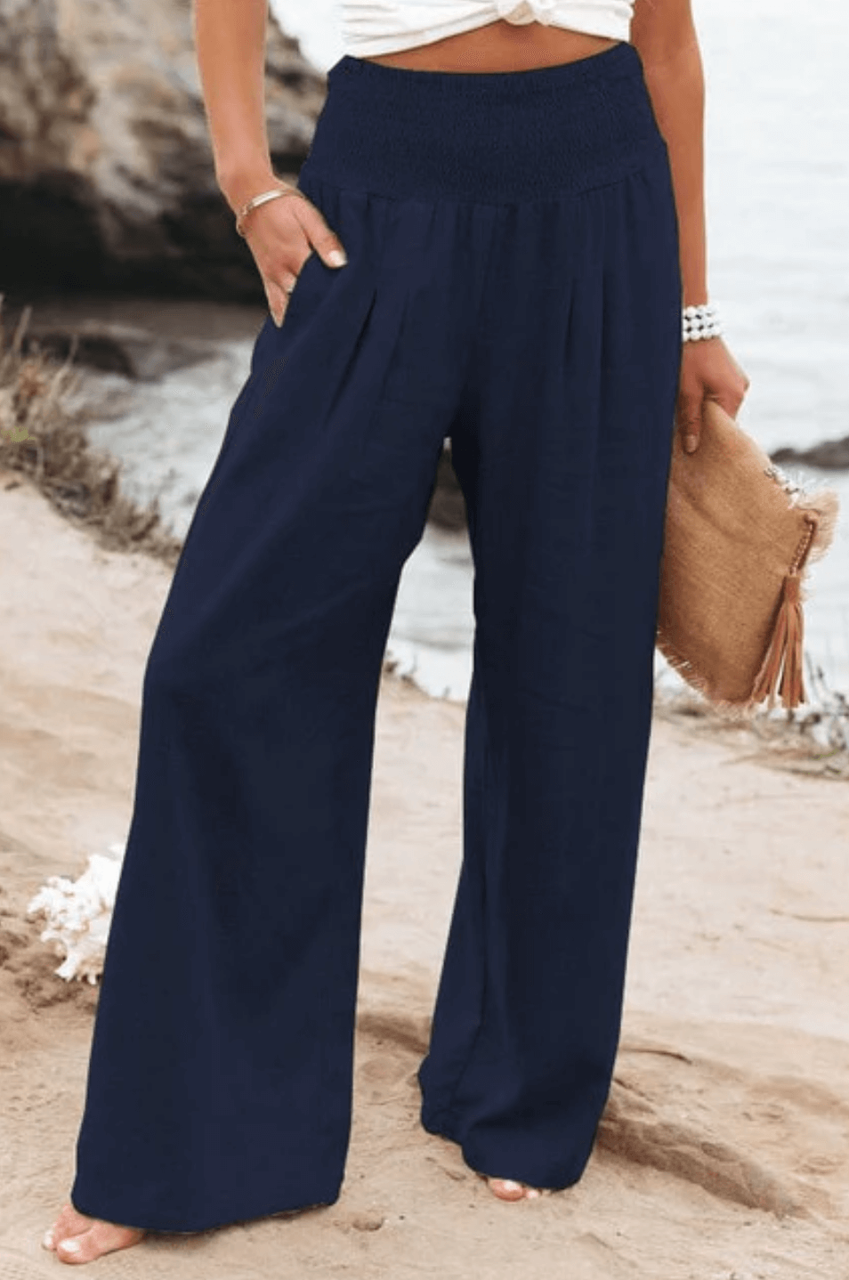 Elegante dames palazzo broek met wijde pijpen, hoge taille, ideaal voor een comfortabele en stijlvolle outfit.