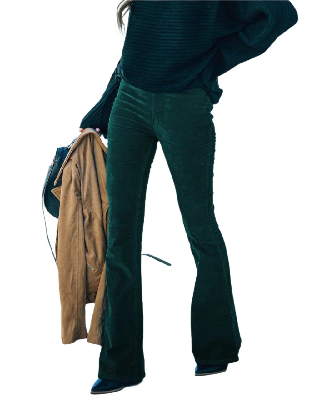 Dames retro ribfluwelen flared broek met hoge taille, stijlvol voor de jaren 70 mode. Comfortabele dameskleding.