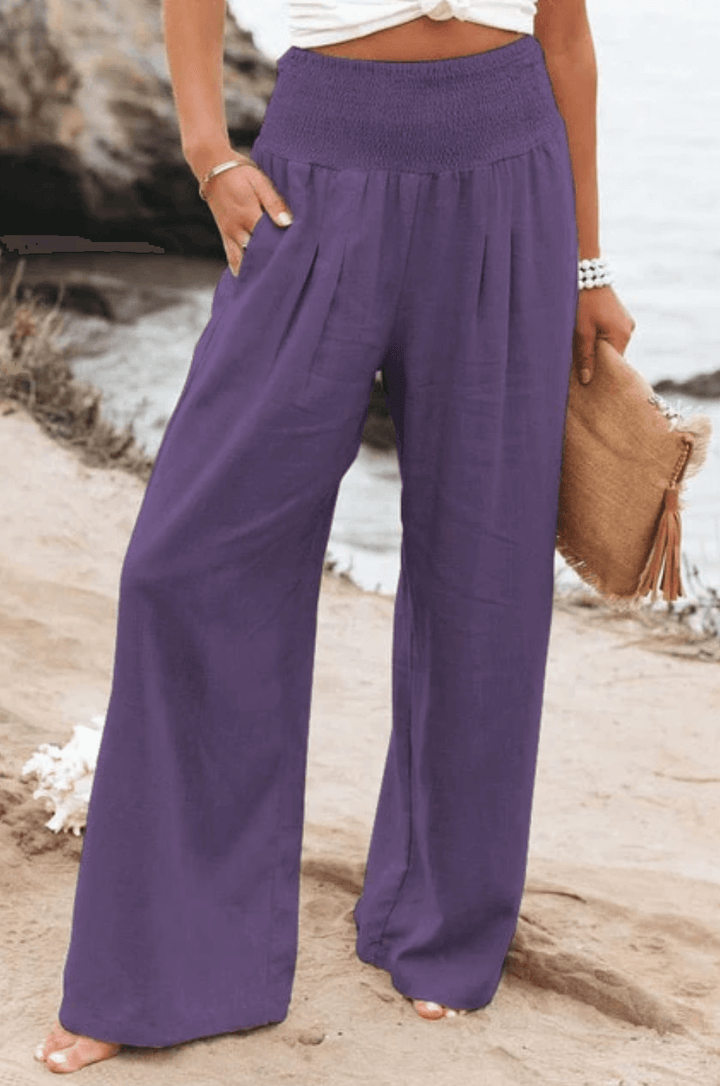 Fashion dames palazzo broek, comfortabel en elegant, met wijde pijpen voor een flowy look.