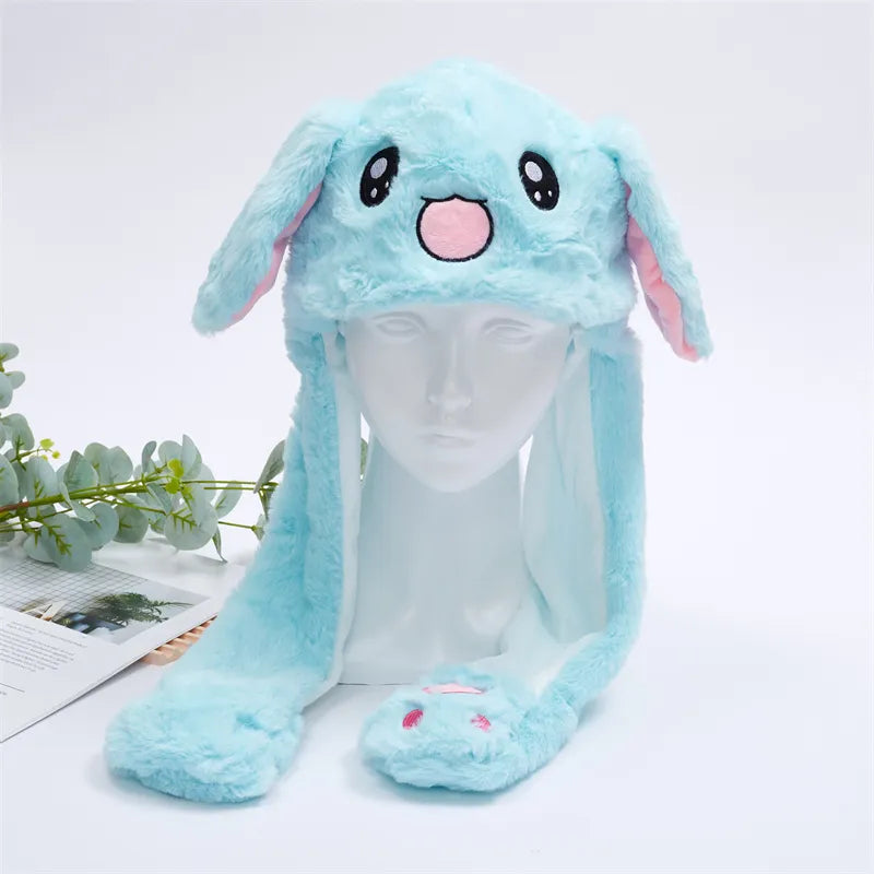 Unisex pluche konijnenmuts met bewegende oren, perfect voor kinderen en volwassenen.