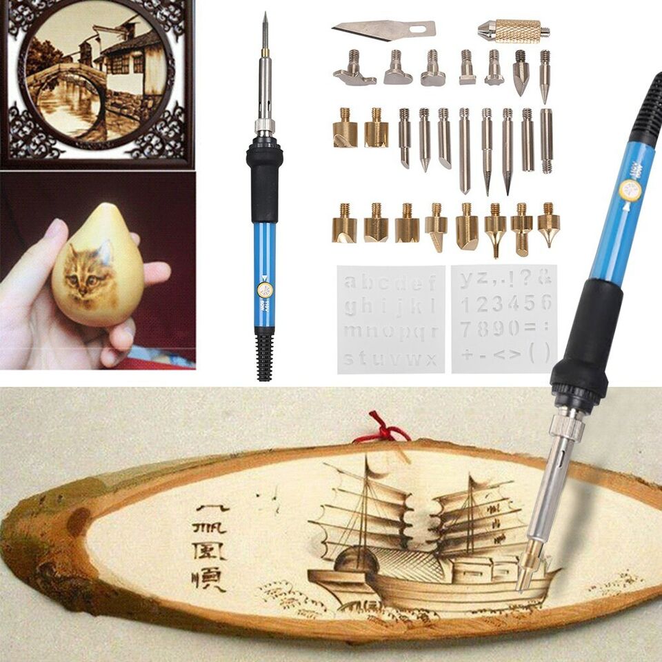 Overzichtelijke opbergdoos met complete pyrografie graveerset; perfect voor geordende hobby en makkelijk meenemen.
