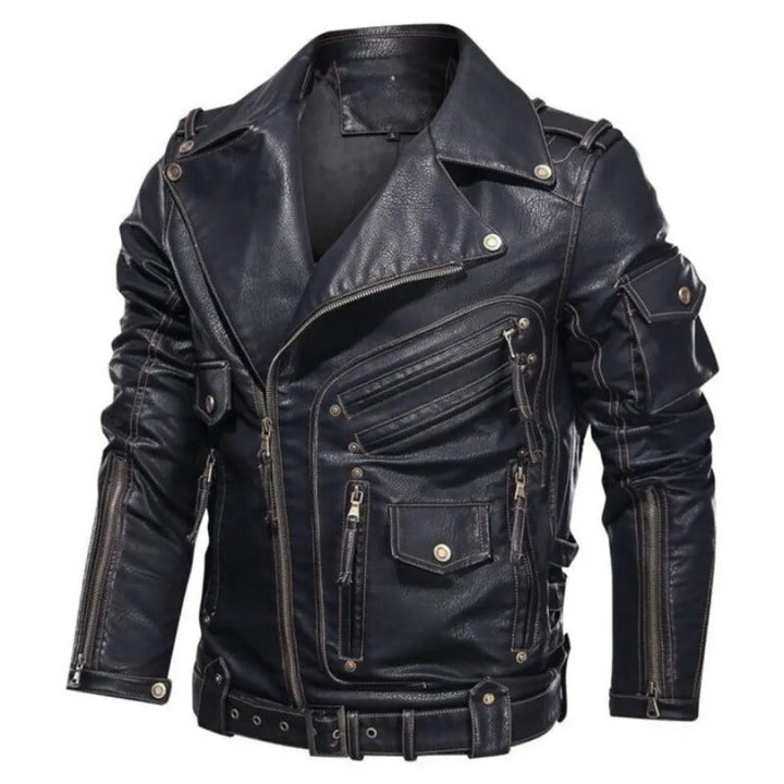 Zwarte heren jas met rits en ceintuur, stijlvolle regular fit. Ideaal als casual of smartcasual herfst/winterjas.