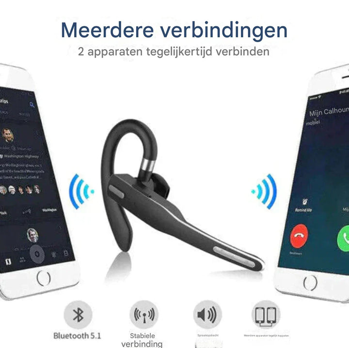 Compacte Bluetooth 5.1 communicatie headset voor mannen, met actieve ruisonderdrukking en handsfree functionaliteit.