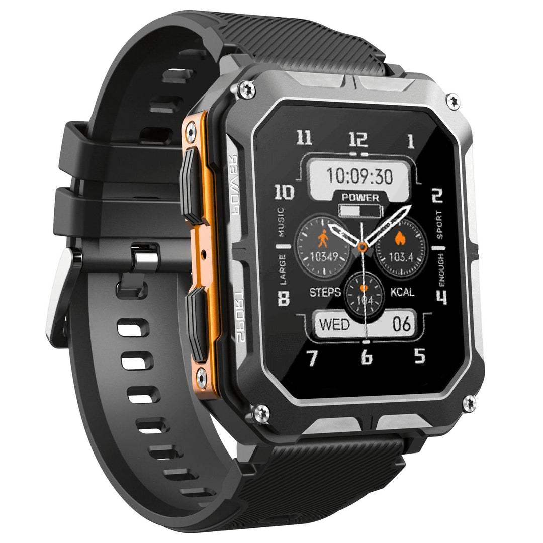 Achterkant van de ArmorTime smartwatch met geavanceerde sensoren voor gezondheidstracker en hartslagmeting.