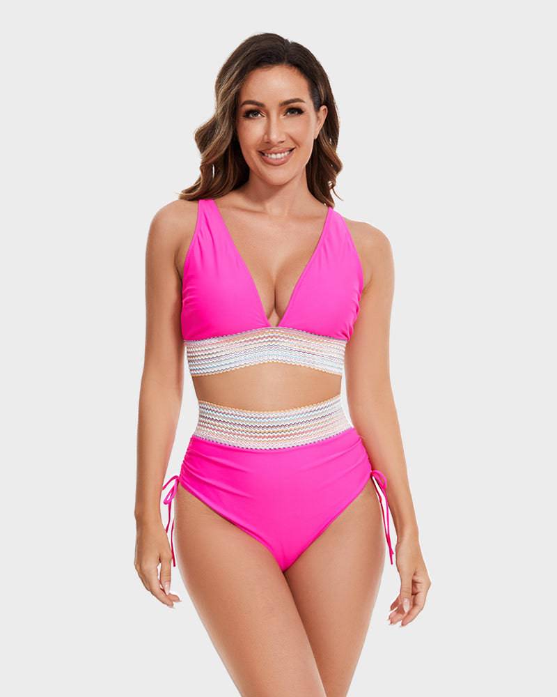 Flatterende corrigerende bikini voor dames, met buikcontrole en trendy kleurblok design.