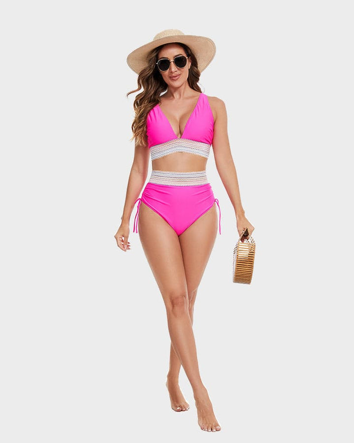 Corrigerende dames bikini met hoge taille, buikcontrole en een prachtig kleurblok motief.
