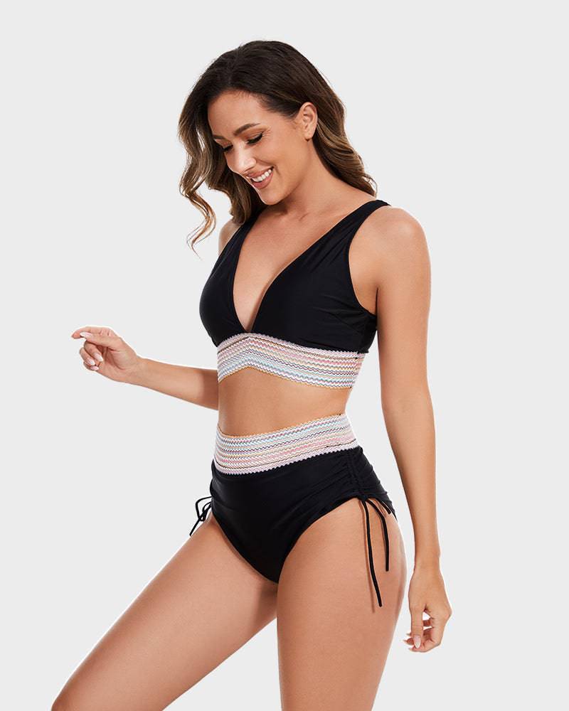 Corrigerende dames strandbikini, buikcontrole en kleurblok, perfect voor een zonnige dag.