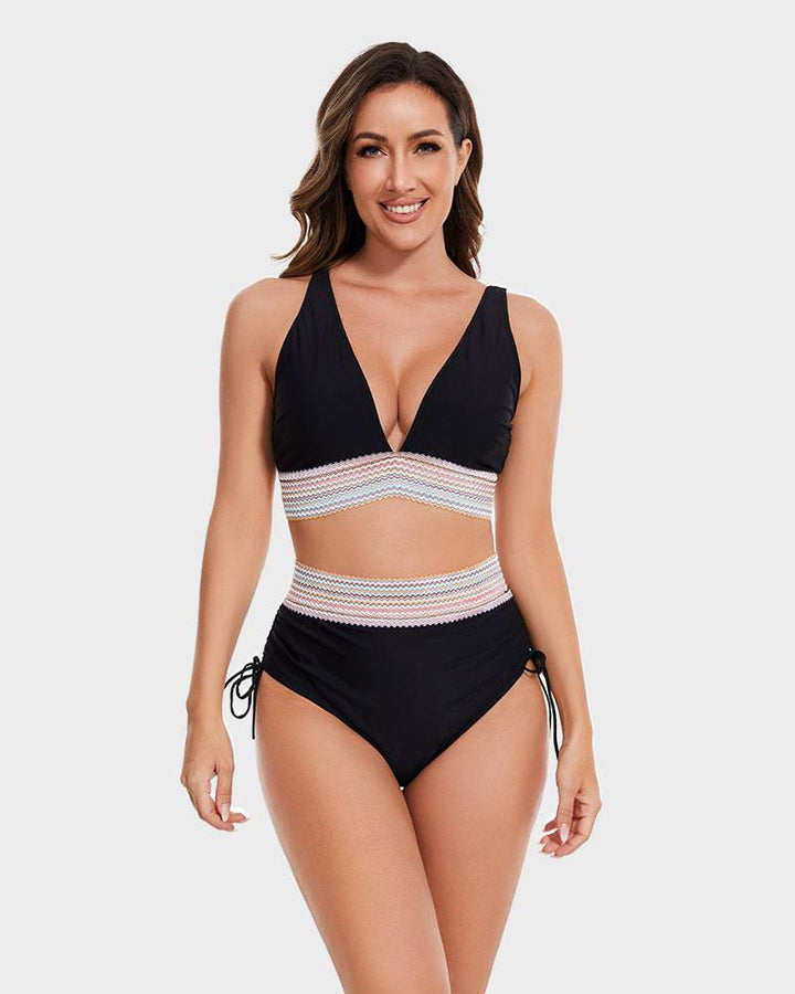 Comfortabele hoge taille bikini voor dames, corrigerend met buikcontrole en uniek kleurblok.