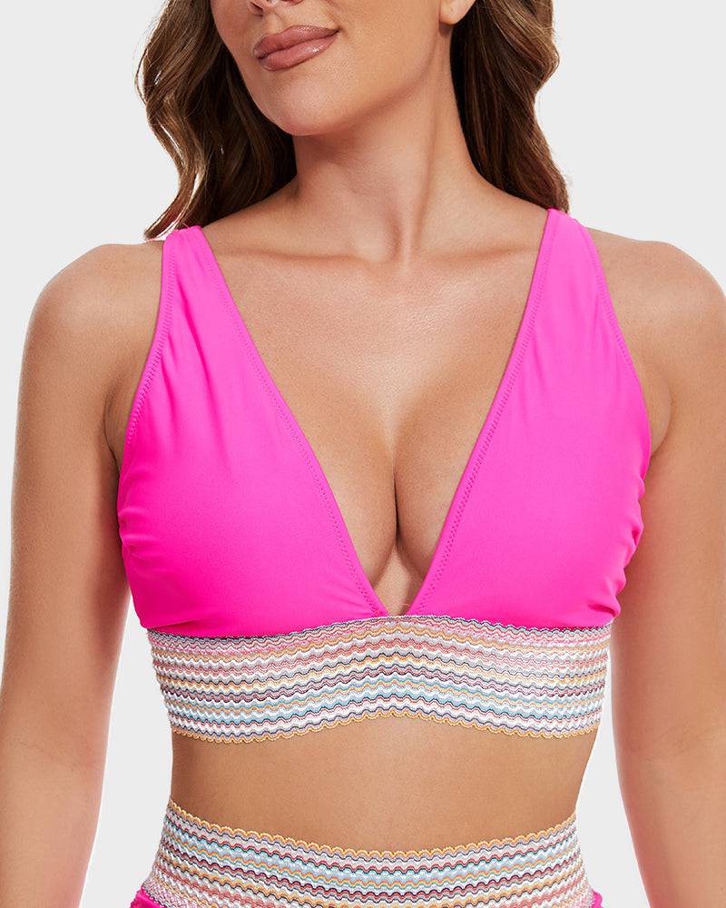 Comfortabele corrigerende bikini voor vrouwen, buikcontrole en modieus kleurblok patroon.
